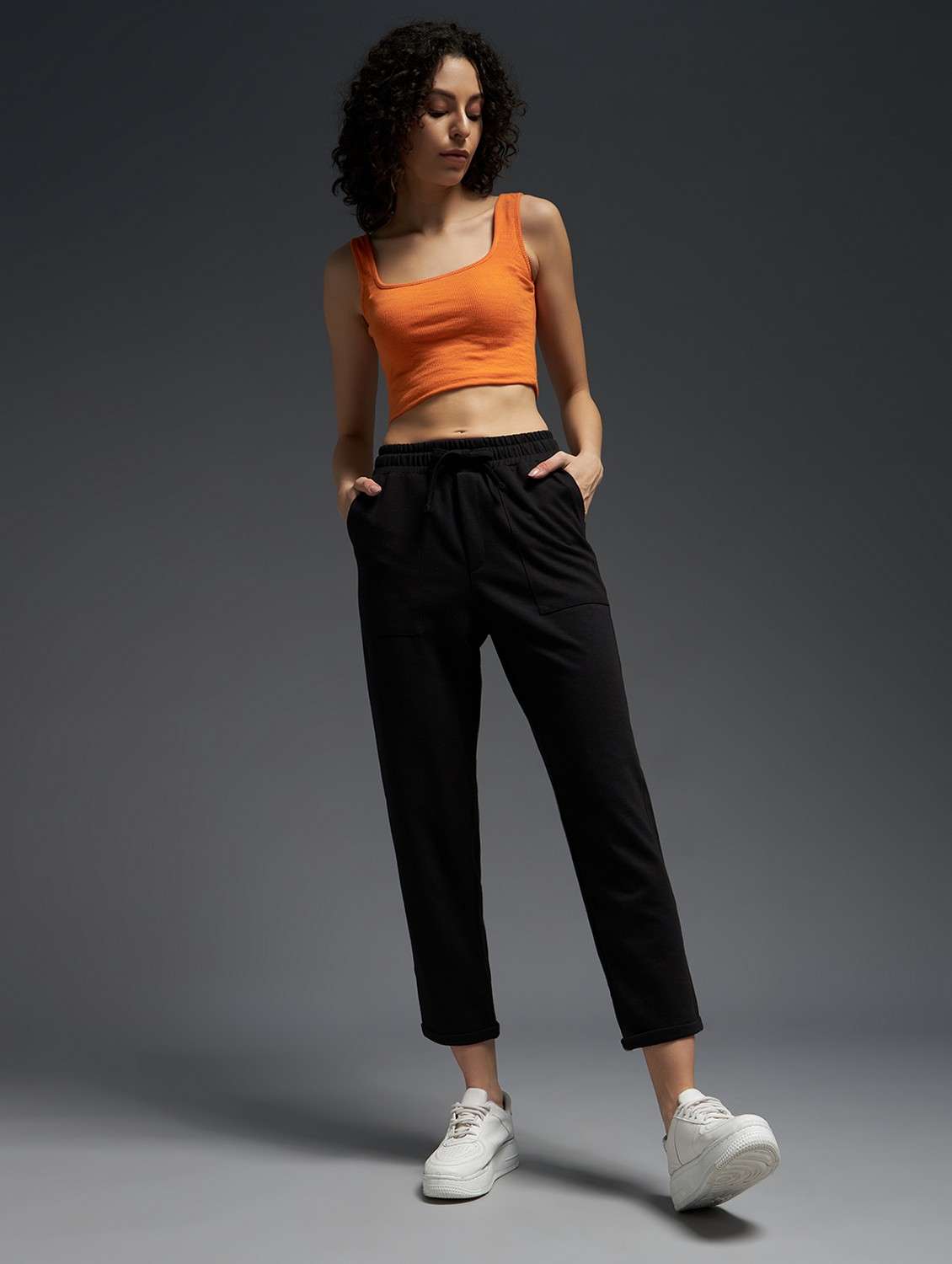 women solid mid rise track pant - 21762337 -  Standard Image - 3