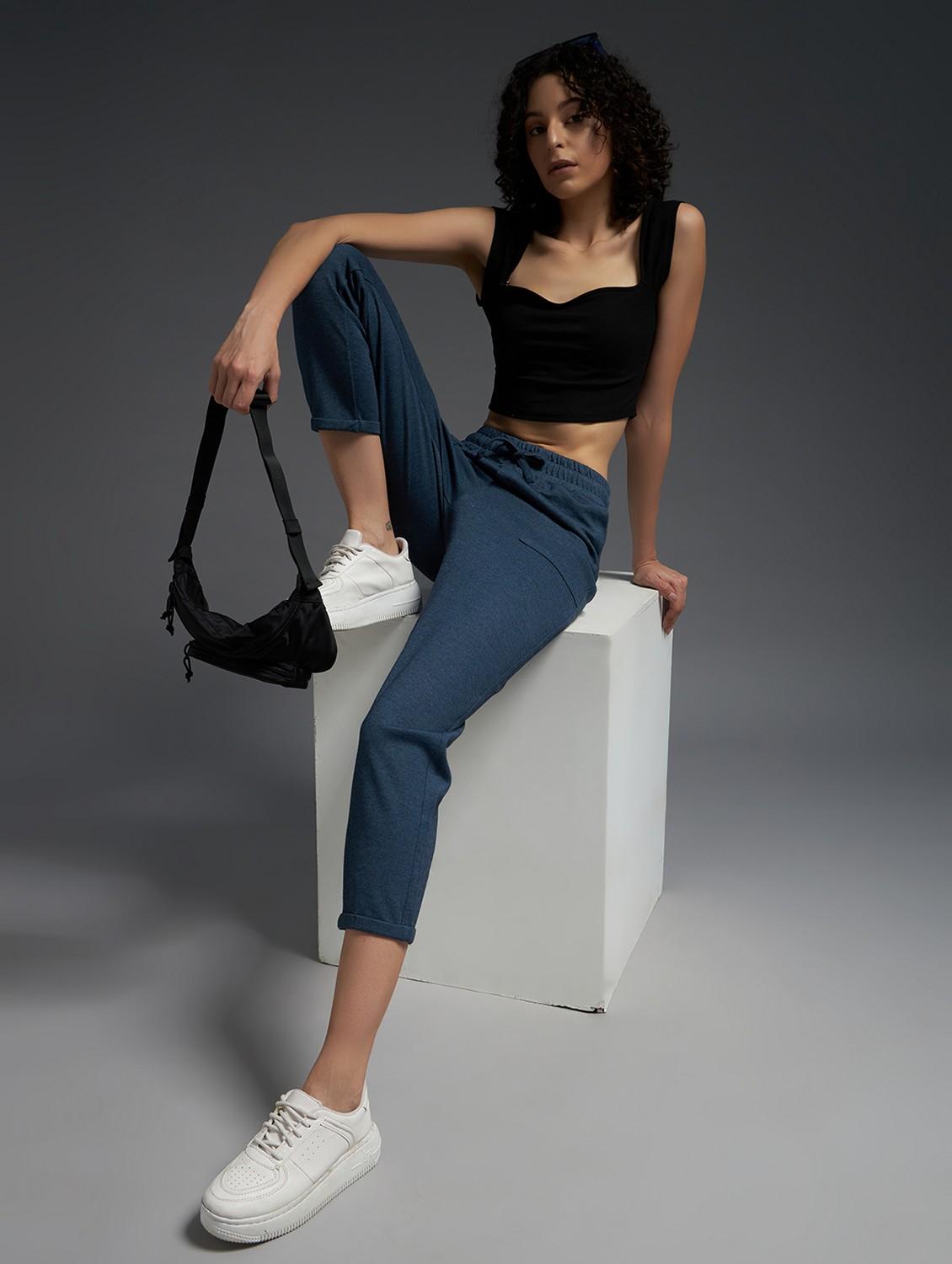 women solid mid rise track pant - 21762342 - Standard Image - 3