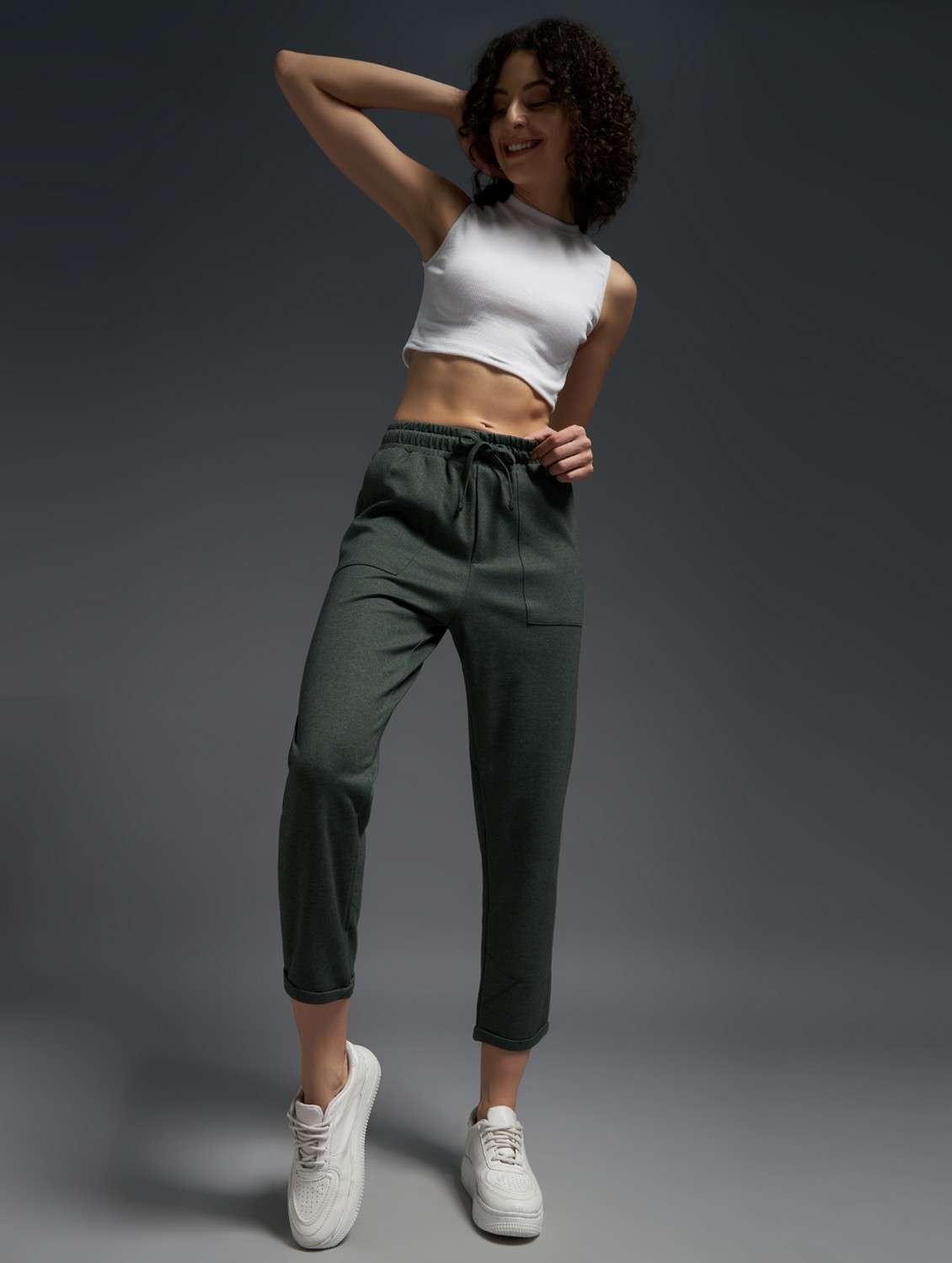 women solid mid rise track pant - 21762343 -  Standard Image - 3