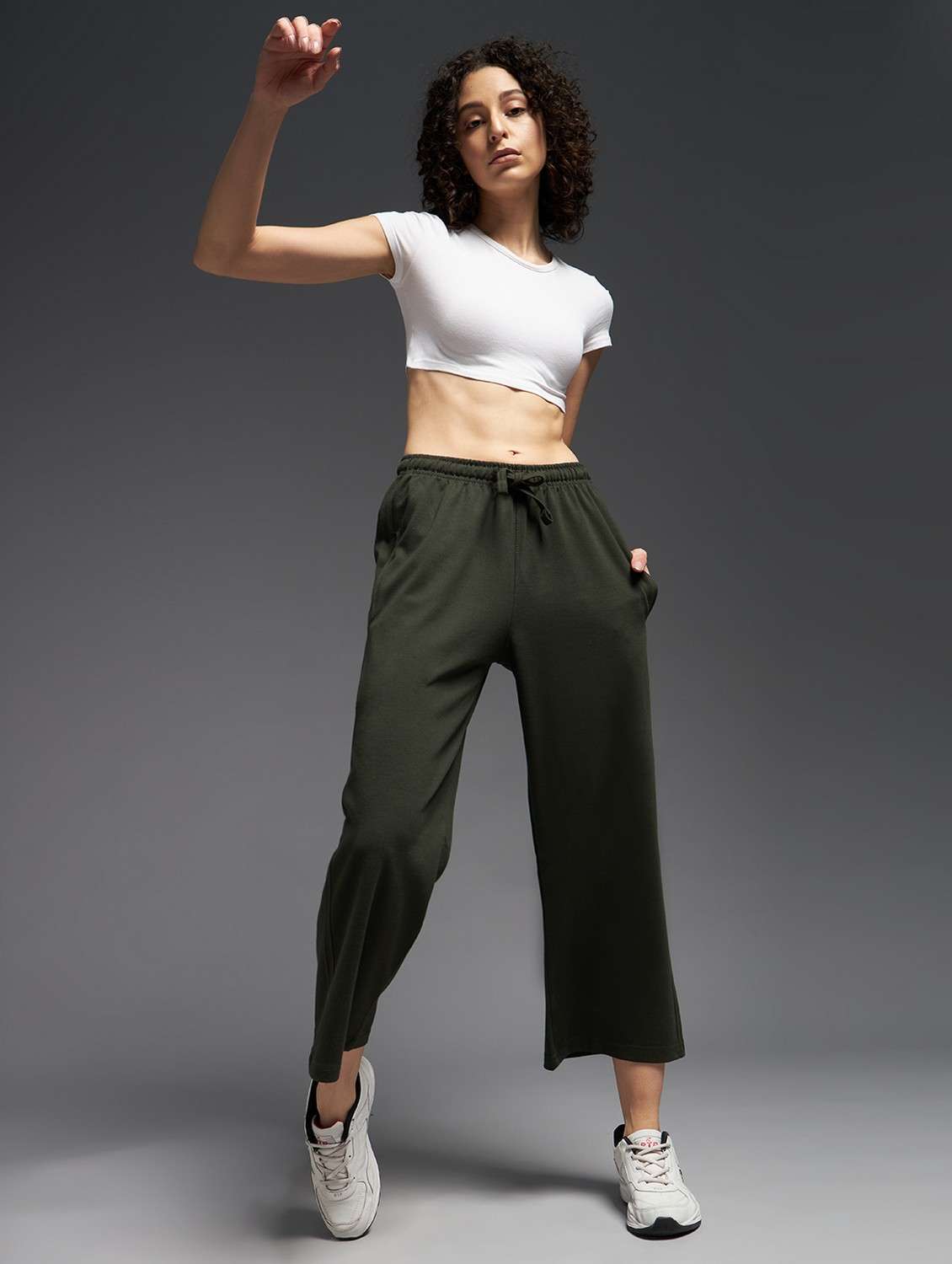 women solid mid rise track pant - 21762347 -  Standard Image - 3