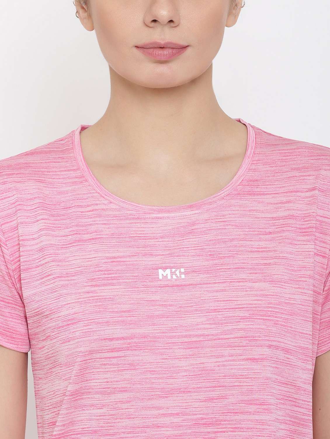 women pink melange short sleeves t-shirt - 21762365 -  Standard Image - 3