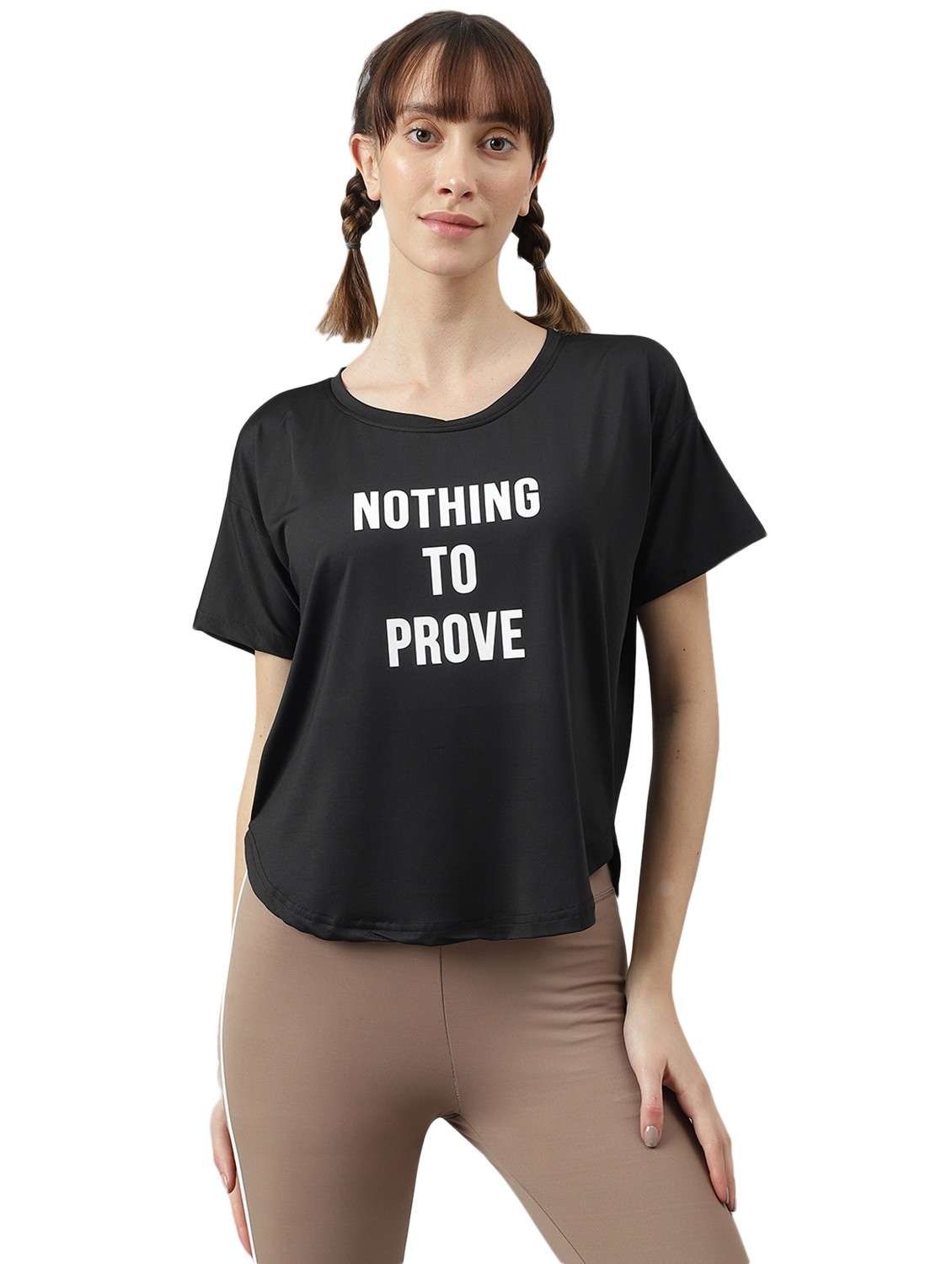 women printed dri-fit high low sports t-shirt