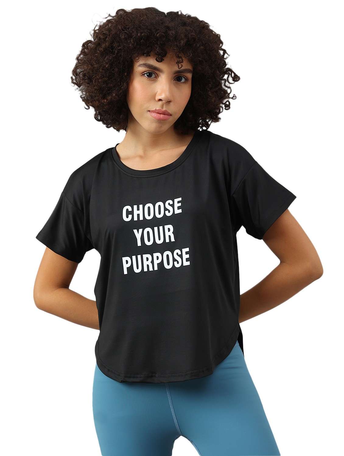 women printed dri-fit high low sports t-shirt