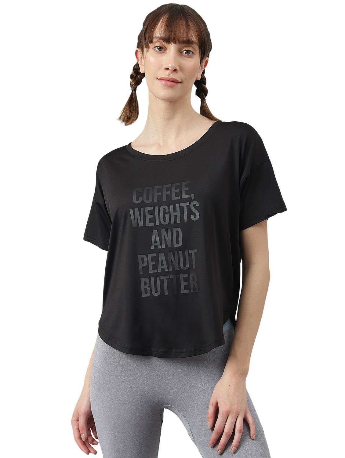 women printed dri-fit high low sports t-shirt