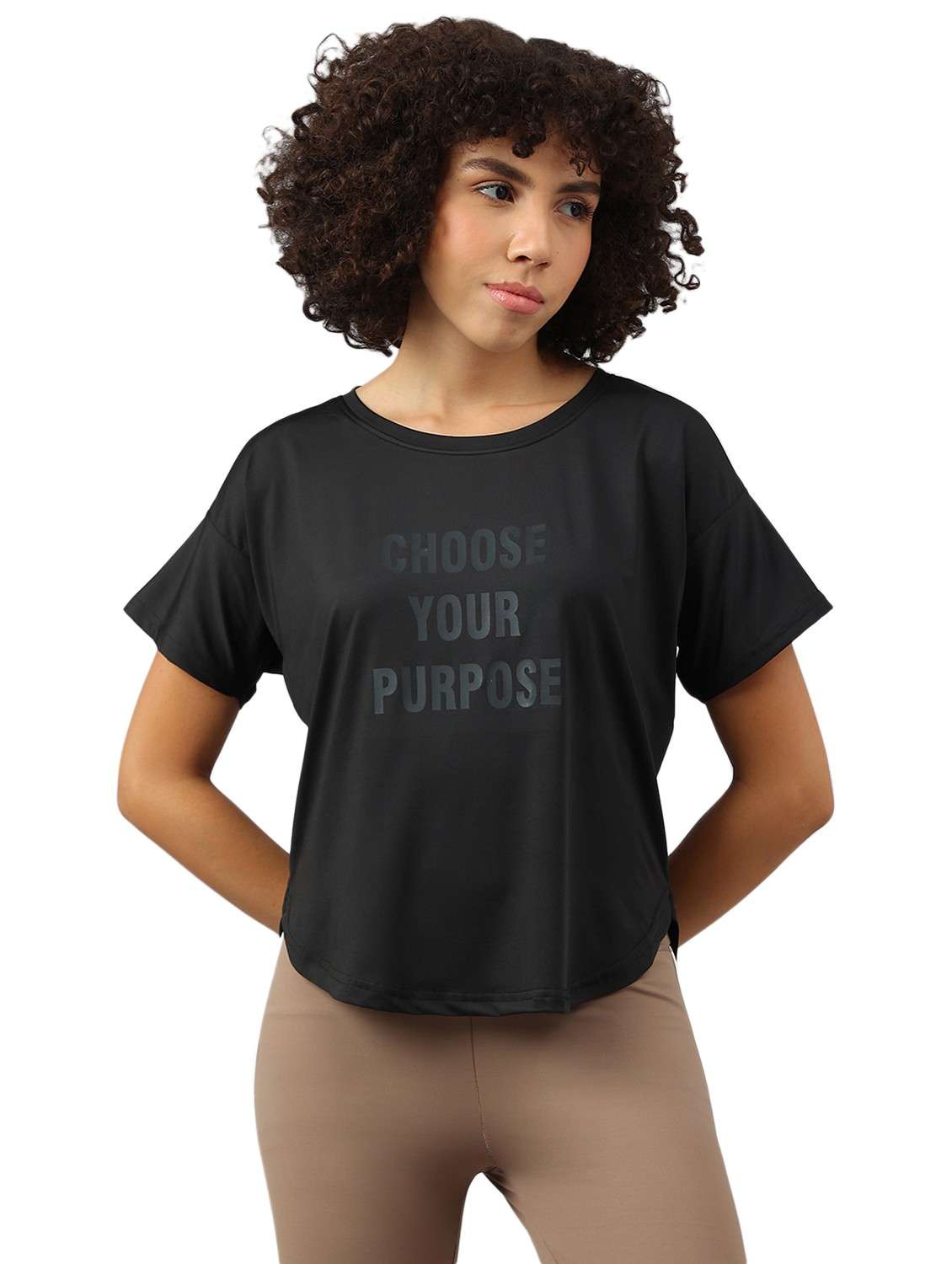 women printed dri-fit high low sports t-shirt