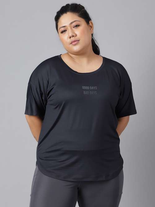 women black typographic round neck t-shirt - 21762449 -  Standard Image - 0