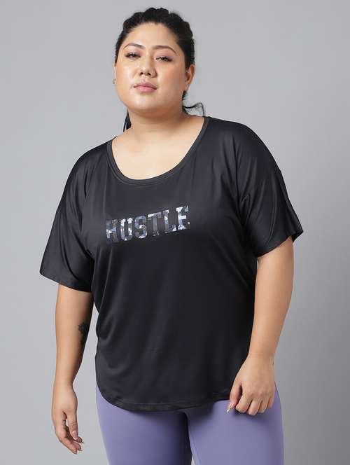 women black typographic round neck t-shirt - 21762467 -  Standard Image - 0
