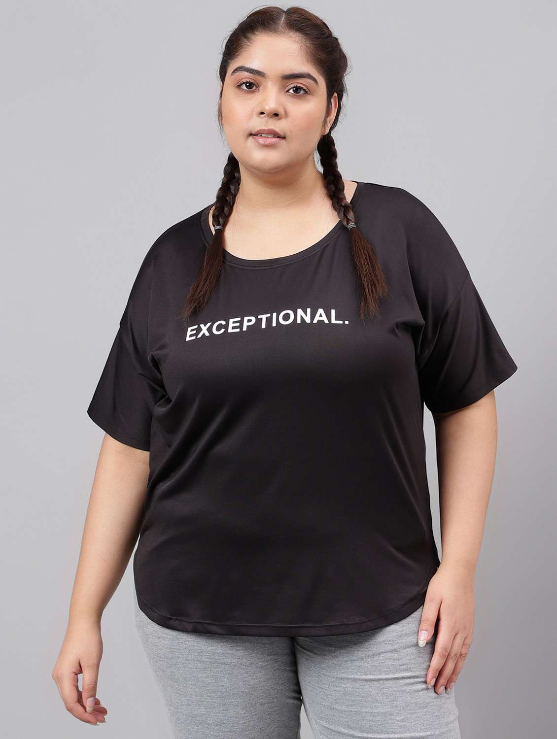 women black typographic round neck t-shirt