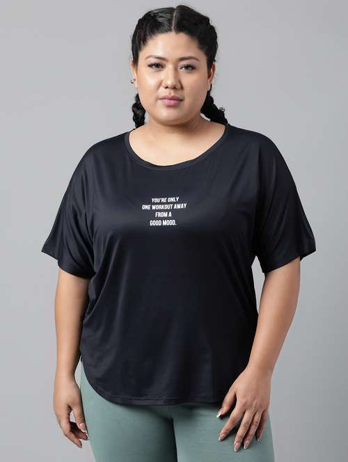 women black typographic round neck t-shirt - 21762491 -  Standard Image - 0