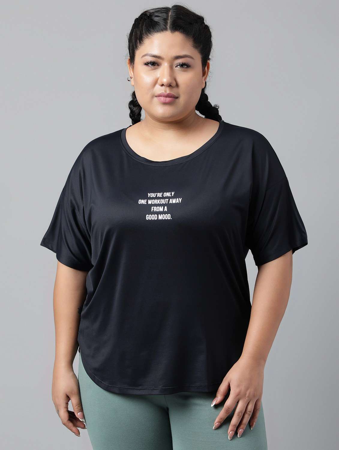 women black typographic round neck t-shirt - 21762491 -  Zoom Image - 0