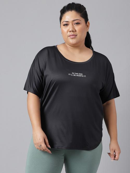 women black typographic round neck t-shirt - 21762495 - Standard Image - 0