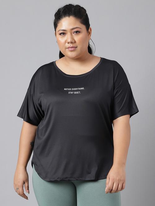 women black typographic round neck t-shirt - 21762497 -  Standard Image - 0