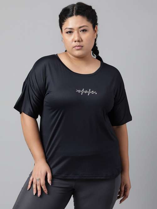 women black typographic round neck t-shirt - 21762519 - Standard Image - 0