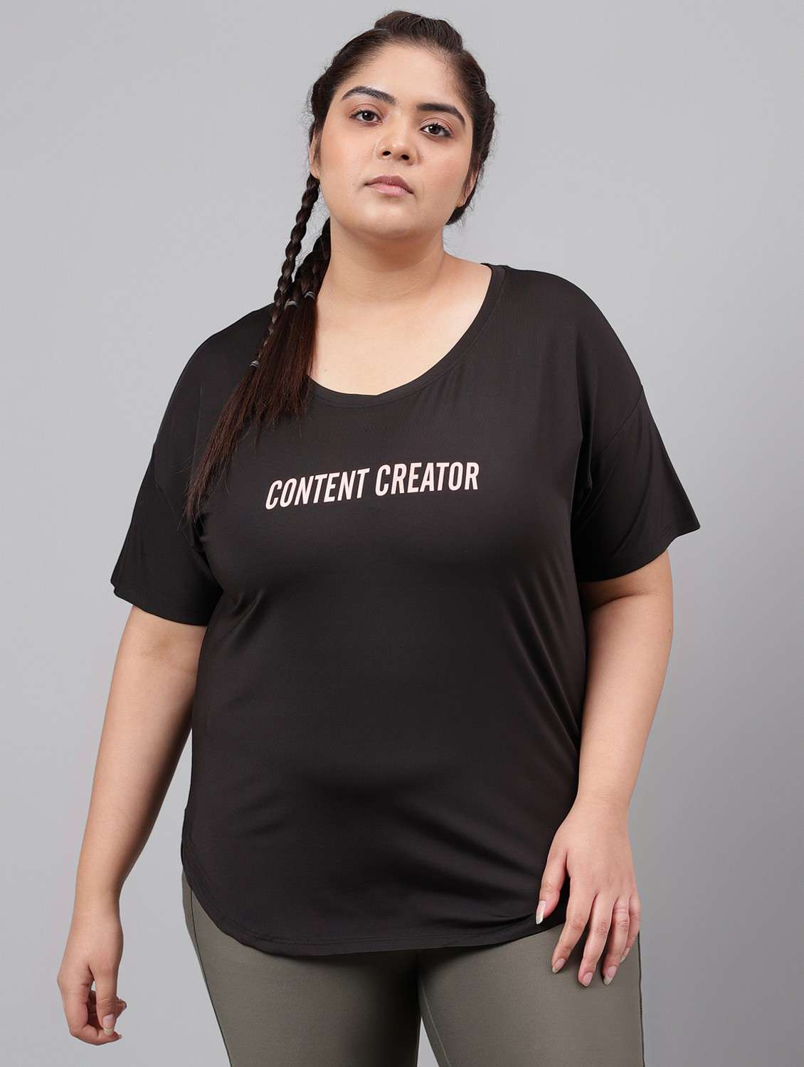 women black typographic round neck t-shirt