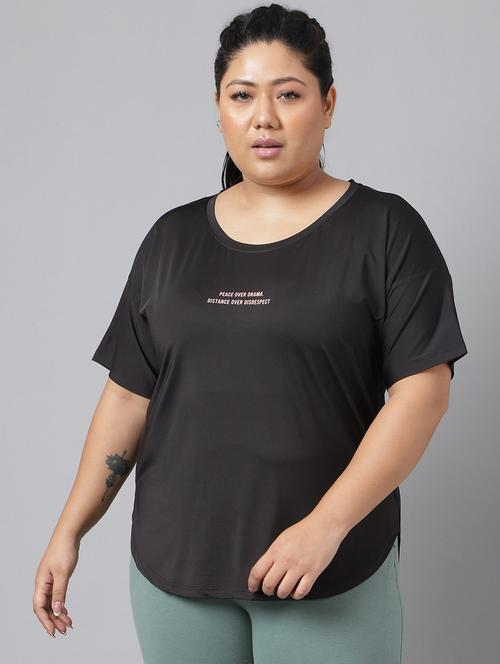 women black typographic round neck t-shirt - 21762561 -  Standard Image - 0