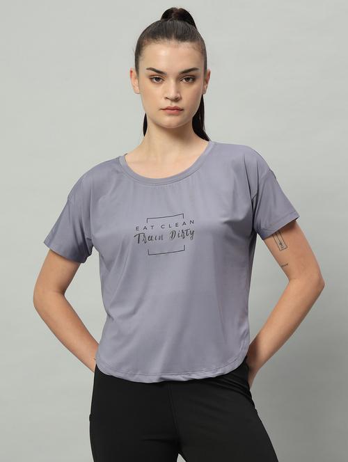 women grey typographic round neck t-shirt - 21762568 -  Standard Image - 0