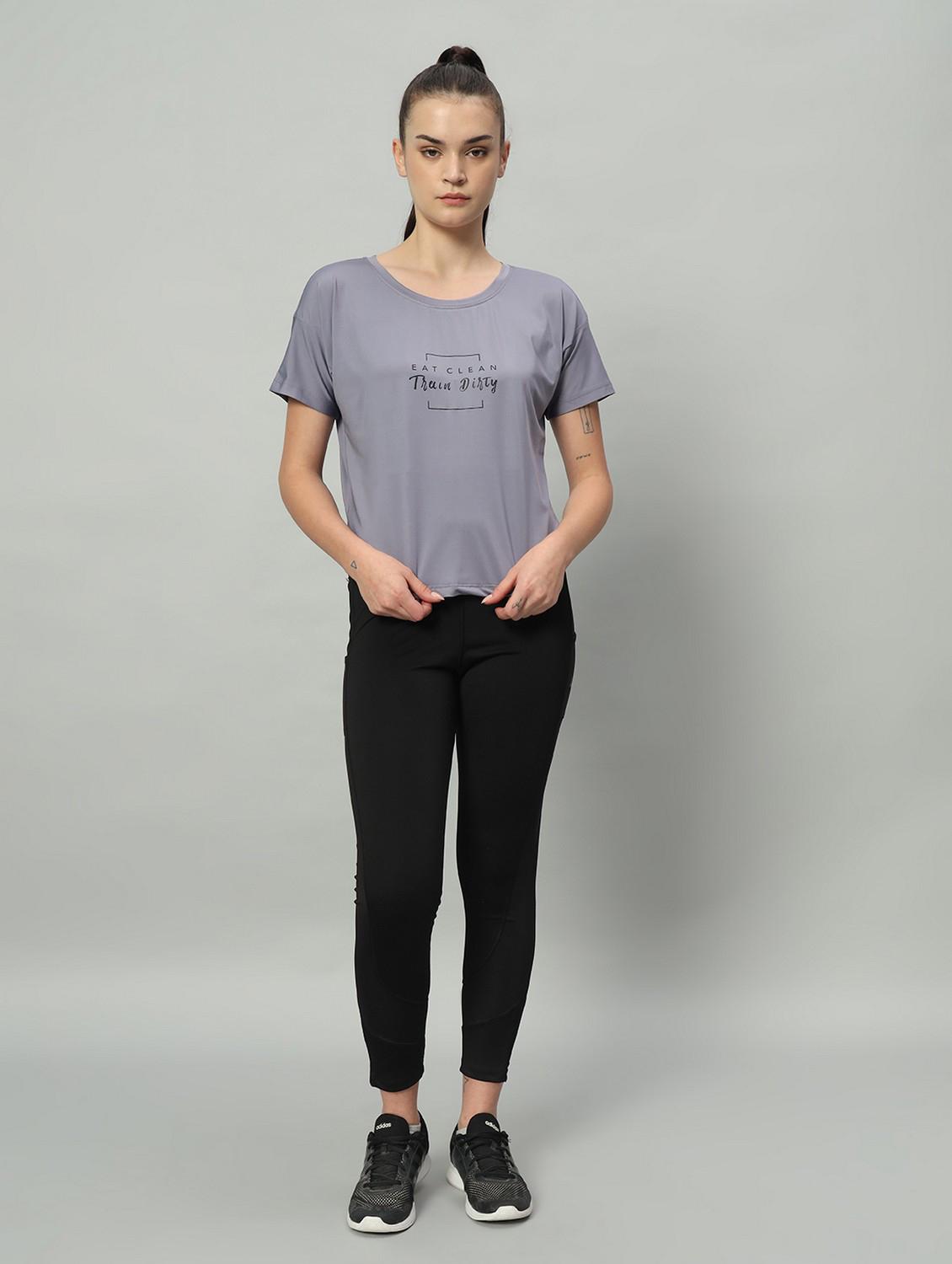 women grey typographic round neck t-shirt - 21762568 -  Standard Image - 5