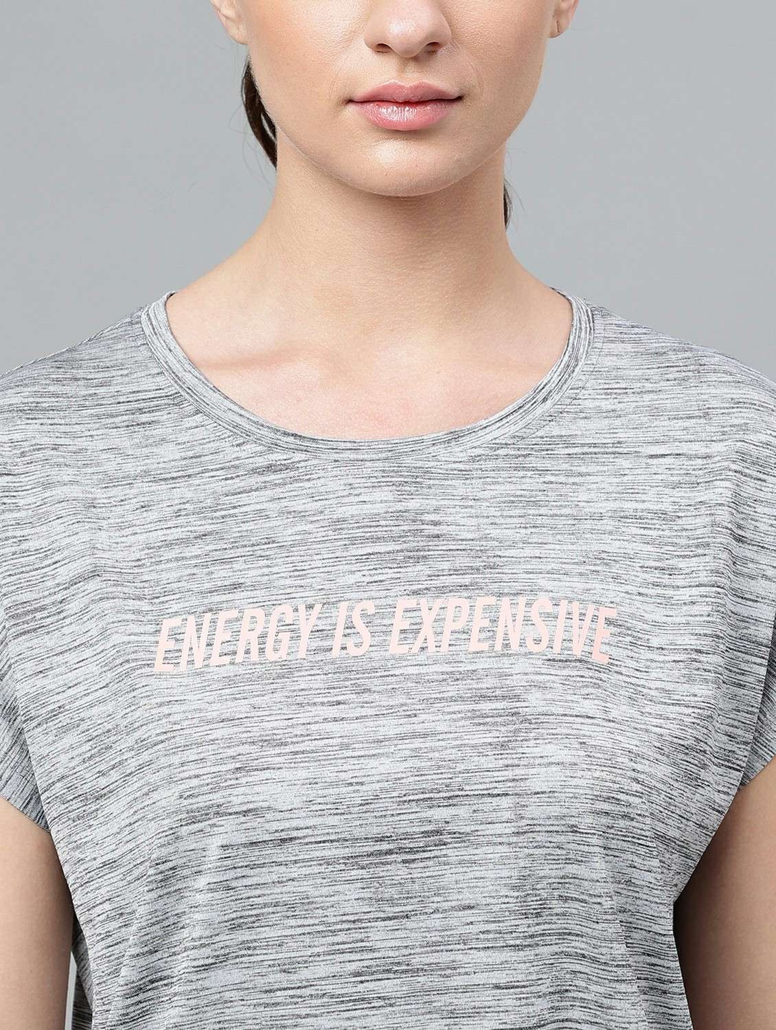 women grey typographic round neck t-shirt - 21762576 -  Standard Image - 5