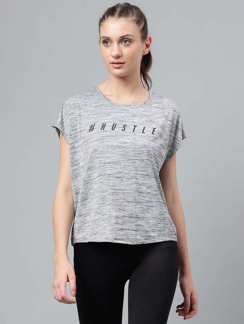 women grey typographic round neck t-shirt - 21762577 - Standard Image - 0