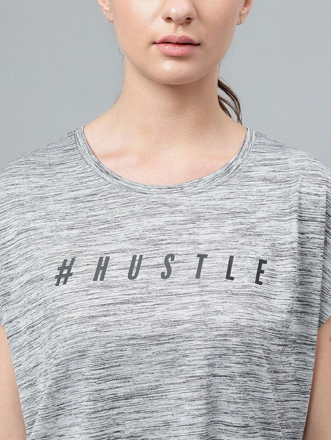 women grey typographic round neck t-shirt - 21762577 - Standard Image - 5