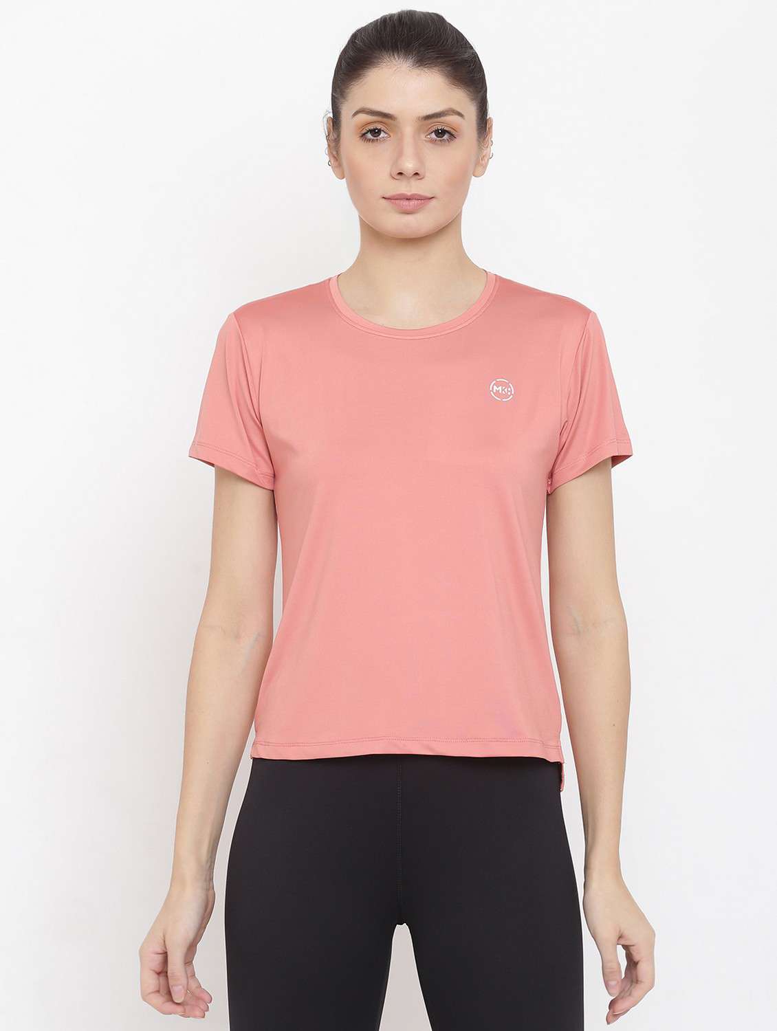 women pink solid round neck t-shirt