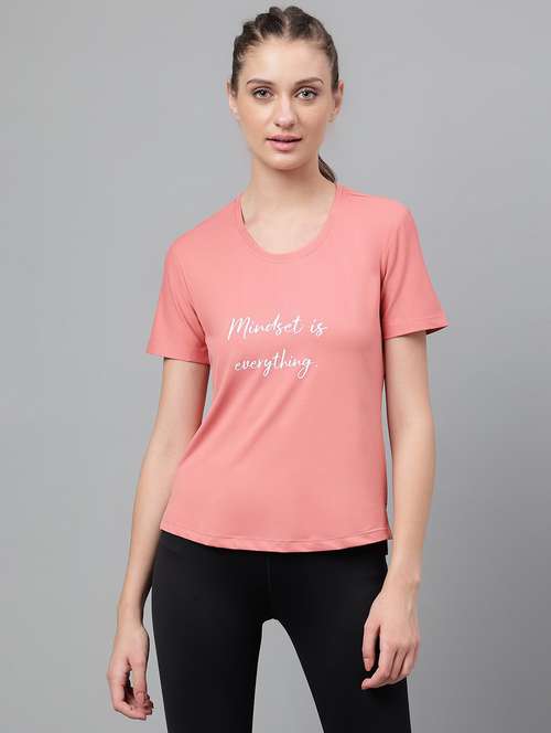women pink typographic round neck t-shirt - 21762586 -  Standard Image - 0