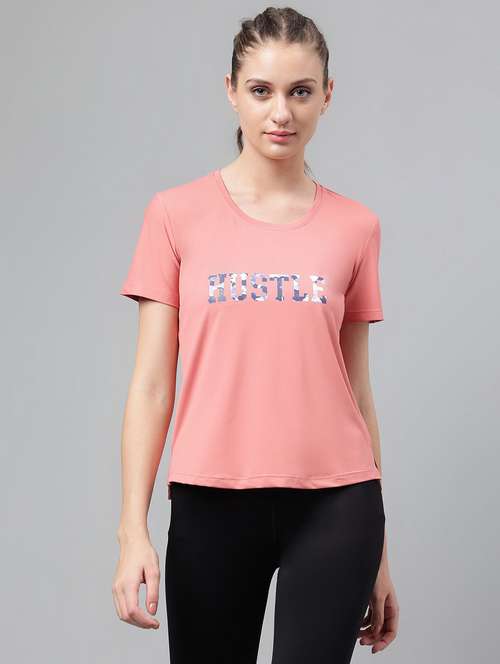 women pink typographic round neck t-shirt - 21762588 - Standard Image - 0
