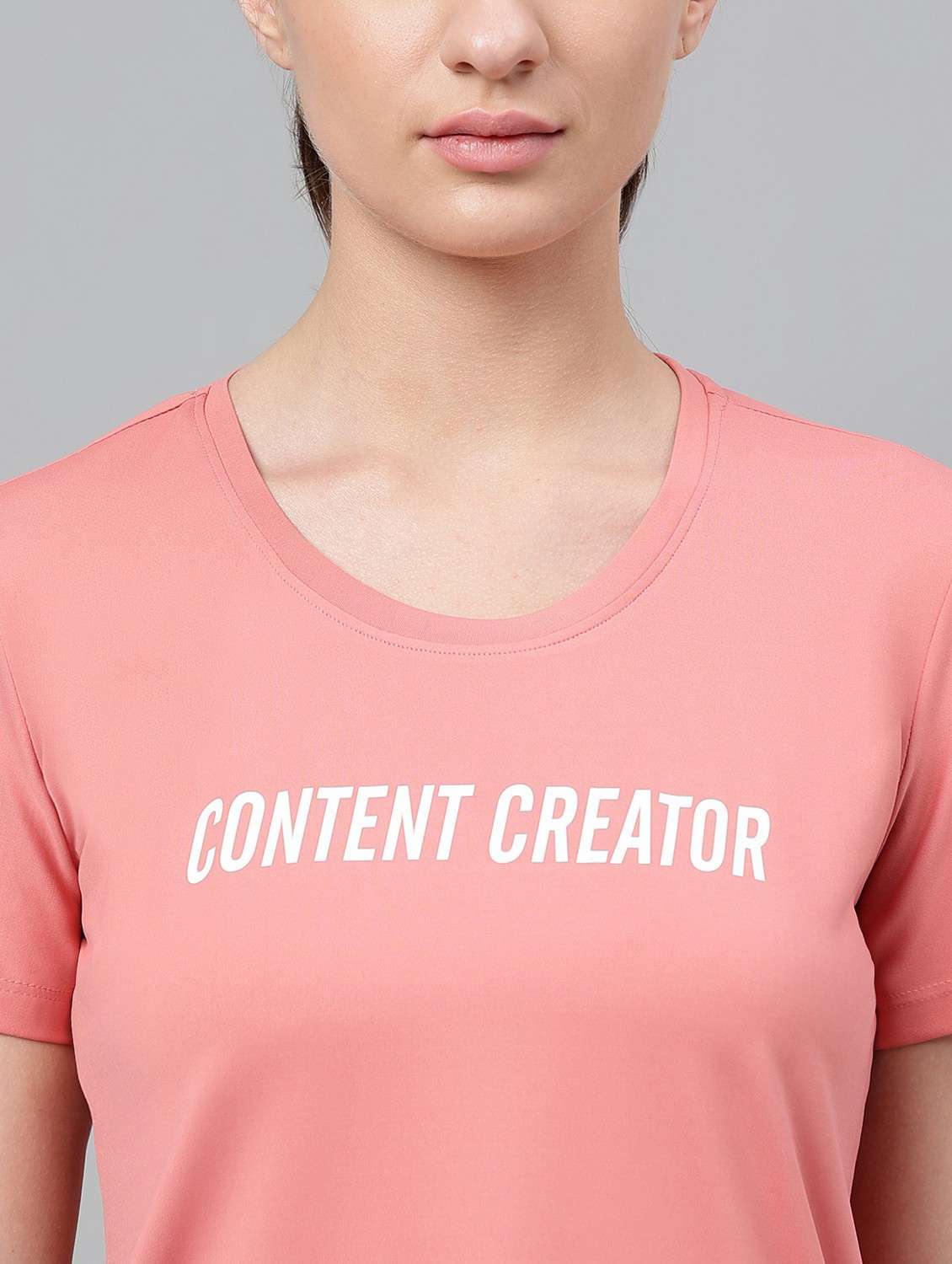 women pink typographic round neck t-shirt - 21762592 -  Standard Image - 5