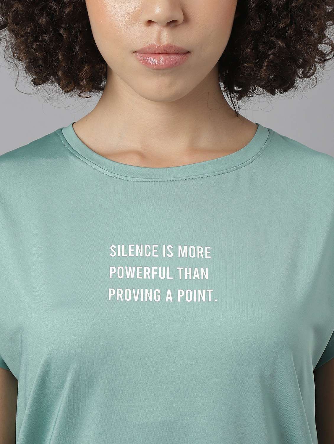 women green typographic round neck t-shirt - 21762602 -  Standard Image - 5