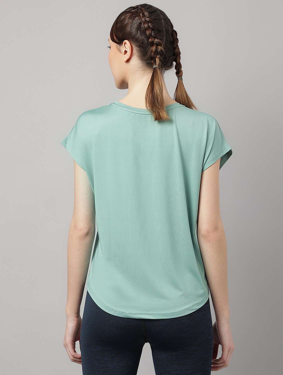 women green typographic round neck t-shirt - 21762605 -  Standard Image - 3