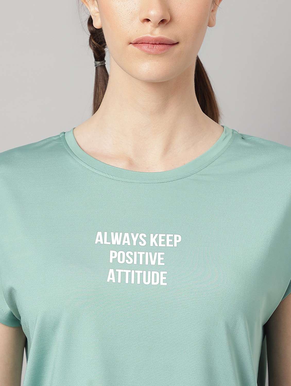 women green typographic round neck t-shirt - 21762605 -  Standard Image - 5