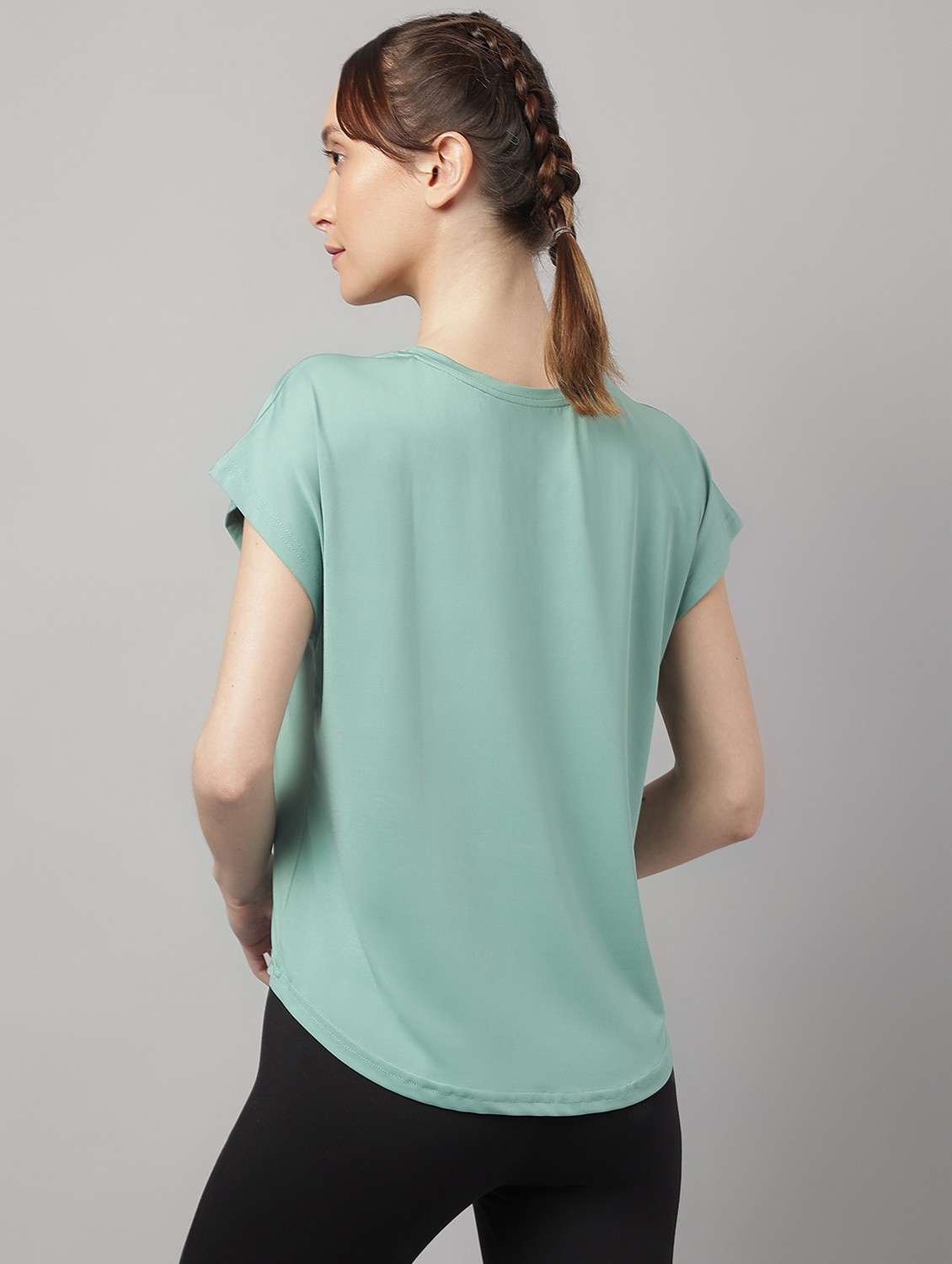 women green typographic round neck t-shirt - 21762607 -  Standard Image - 3