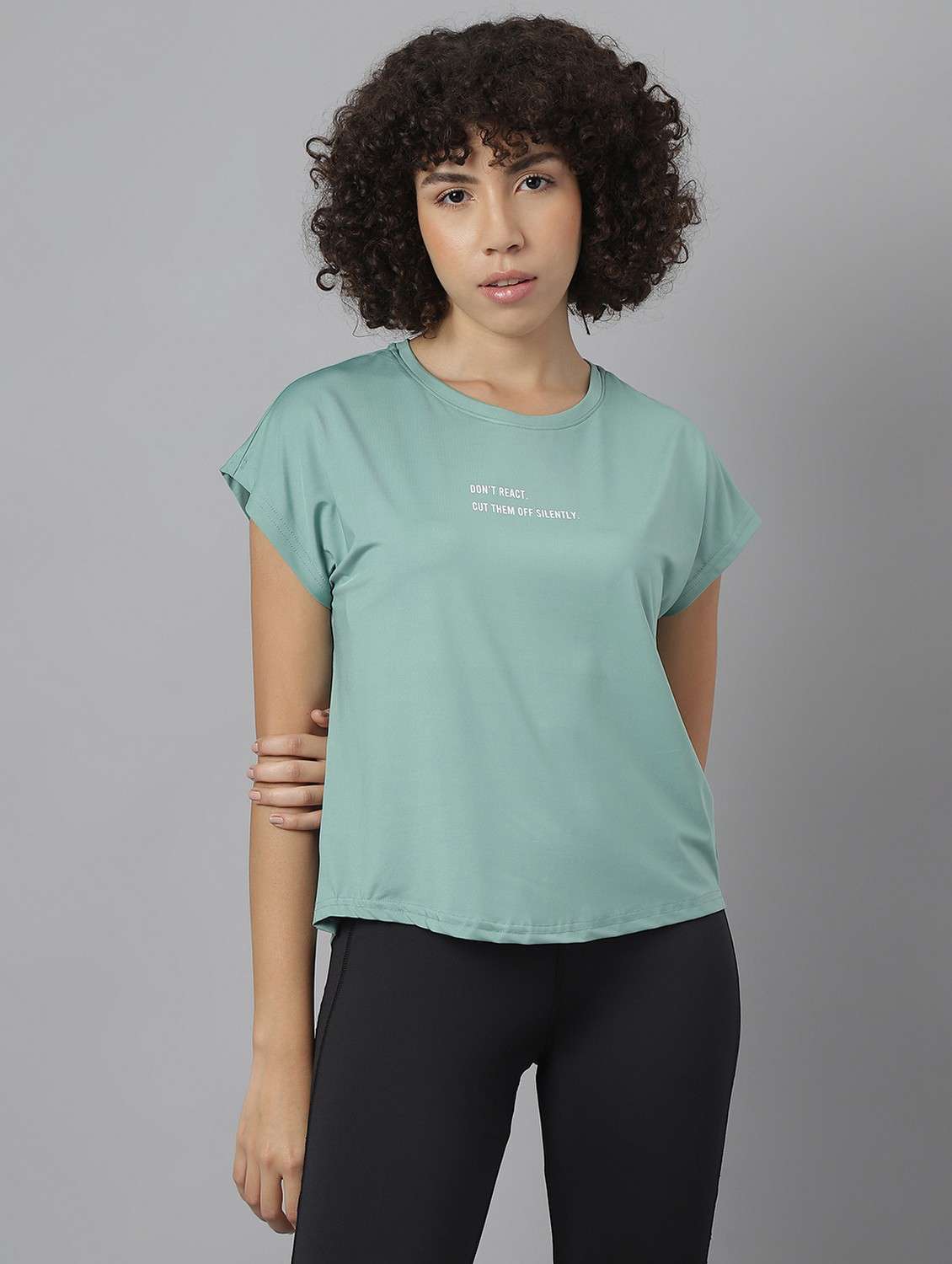 women green typographic round neck t-shirt - 21762609 -  Zoom Image - 0