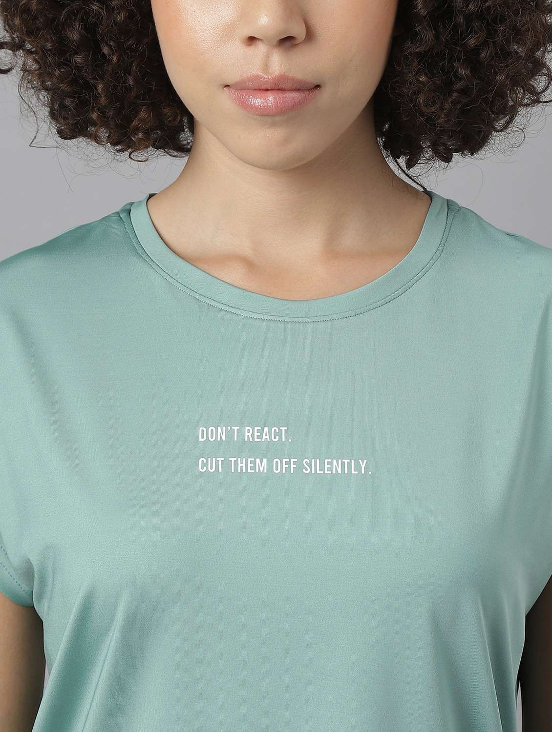 women green typographic round neck t-shirt - 21762609 -  Standard Image - 5