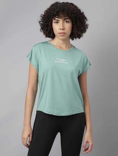 women green typographic round neck t-shirt - 21762611 - Standard Image - 0