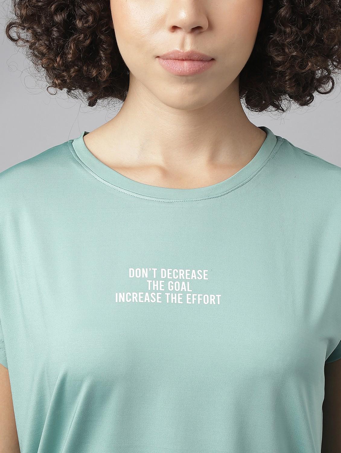 women green typographic round neck t-shirt - 21762611 - Standard Image - 5