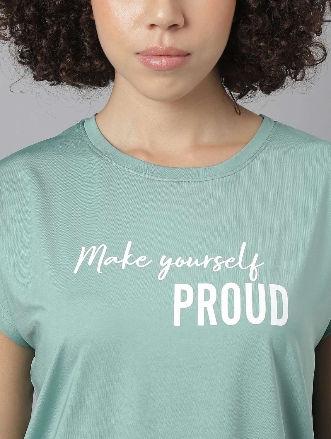 women green typographic round neck t-shirt - 21762615 -  Standard Image - 5