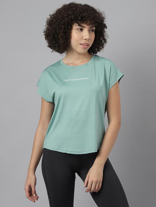 women green typographic round neck t-shirt - 21762617 - Standard Image - 0