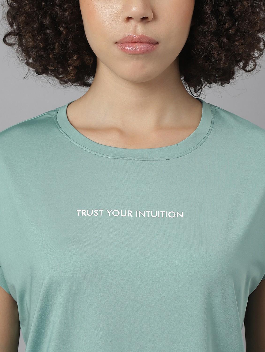 women green typographic round neck t-shirt - 21762617 - Standard Image - 5