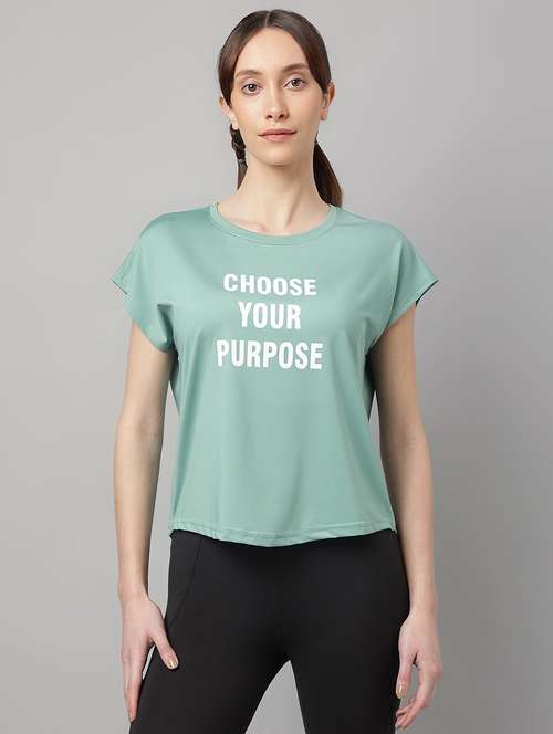 women green typographic round neck t-shirt - 21762619 - Standard Image - 0