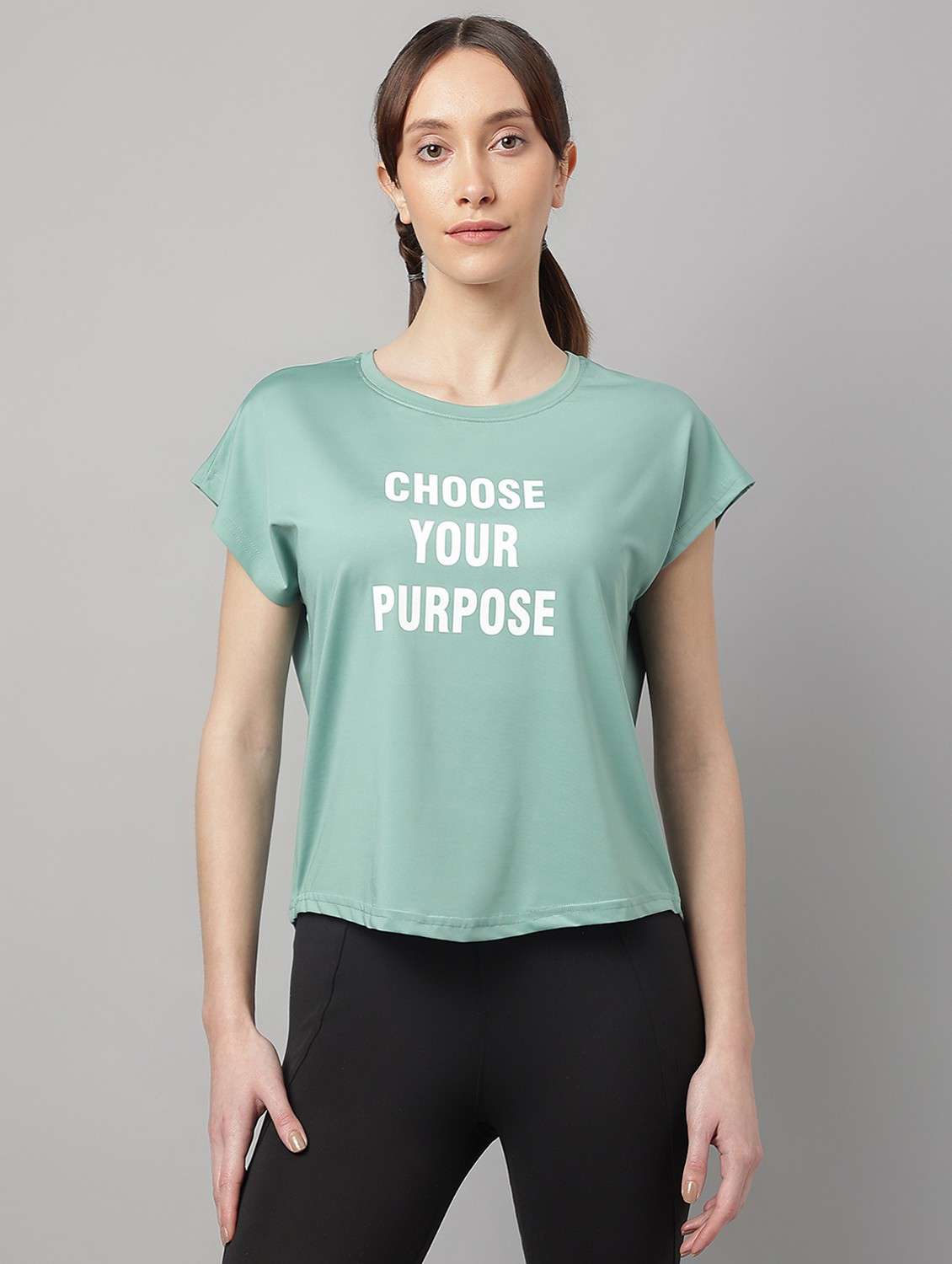 women green typographic round neck t-shirt - 21762619 - Zoom Image - 0