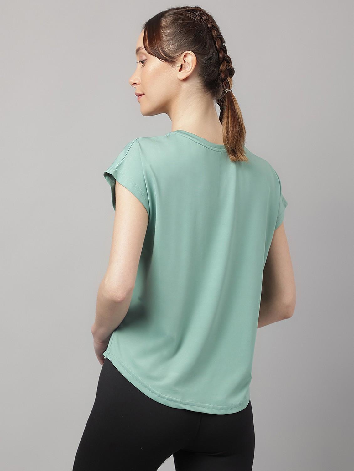 women green typographic round neck t-shirt - 21762619 - Standard Image - 3
