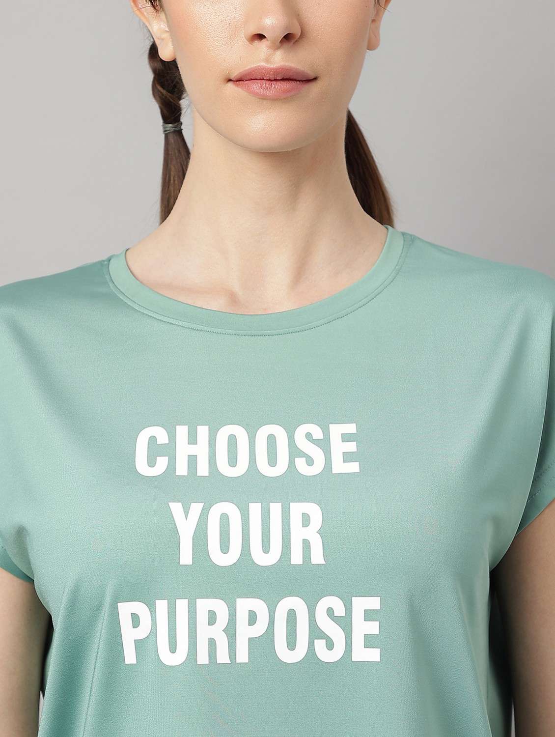 women green typographic round neck t-shirt - 21762619 - Standard Image - 5