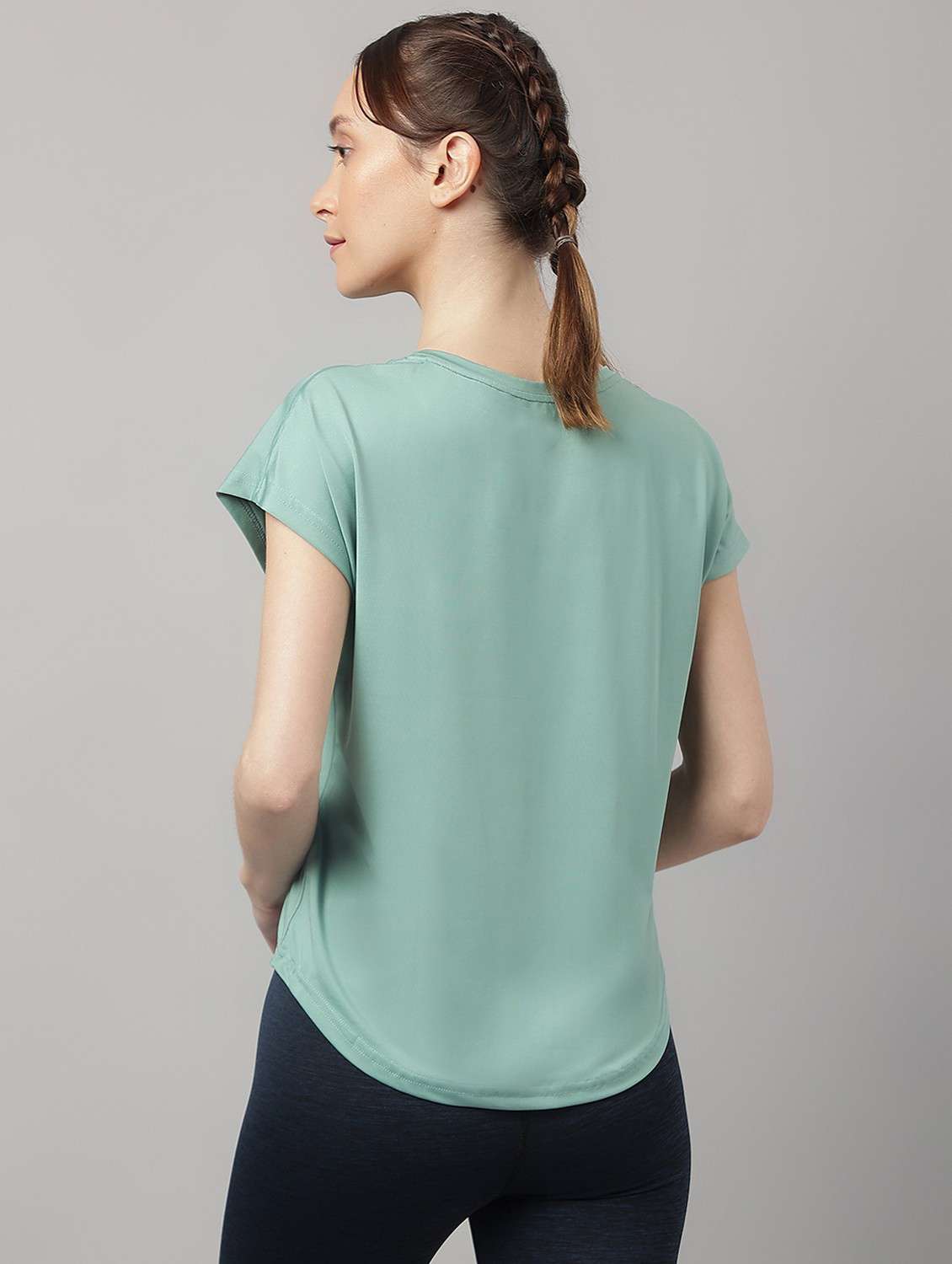 women green typographic round neck t-shirt - 21762620 -  Standard Image - 3