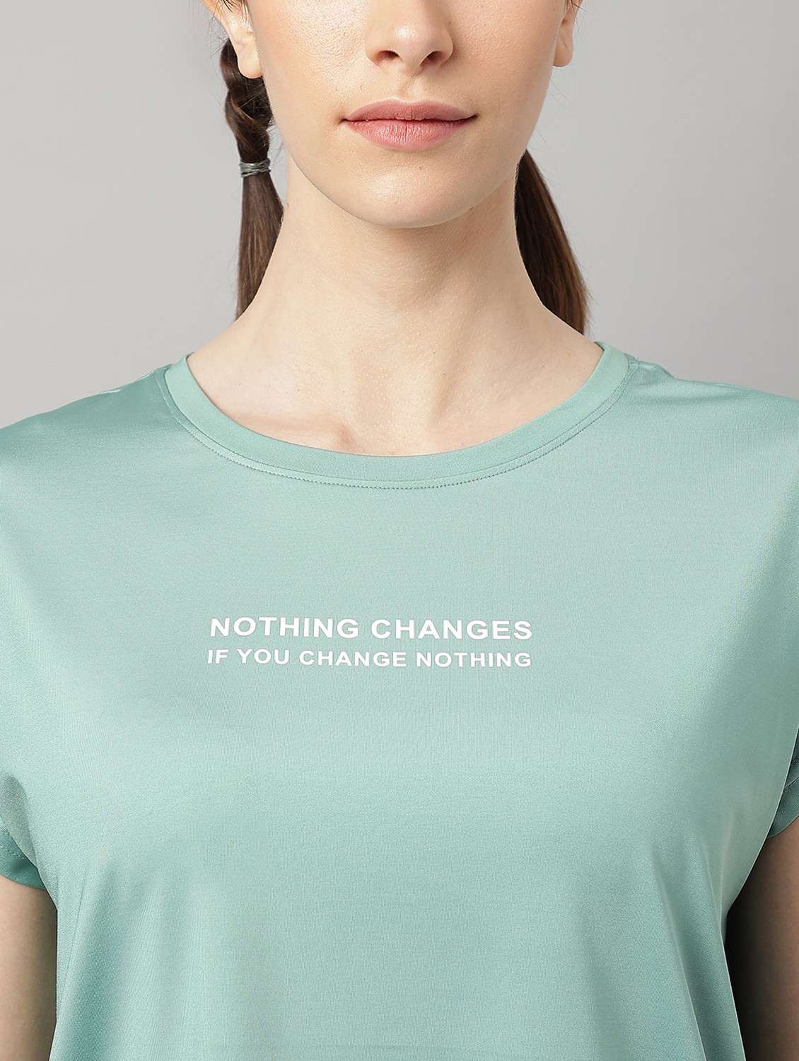 women green typographic round neck t-shirt - 21762620 -  Standard Image - 5