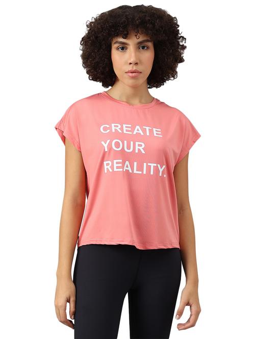 women pink typographic round neck t-shirt - 21762650 - Standard Image - 0