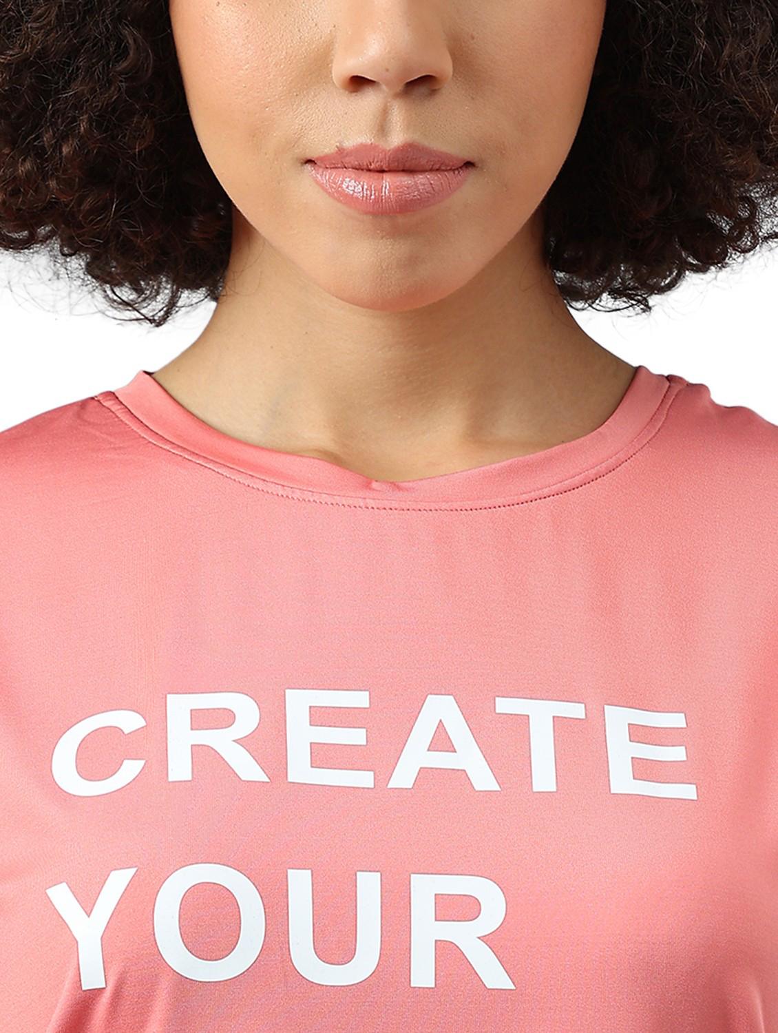 women pink typographic round neck t-shirt - 21762650 - Standard Image - 5