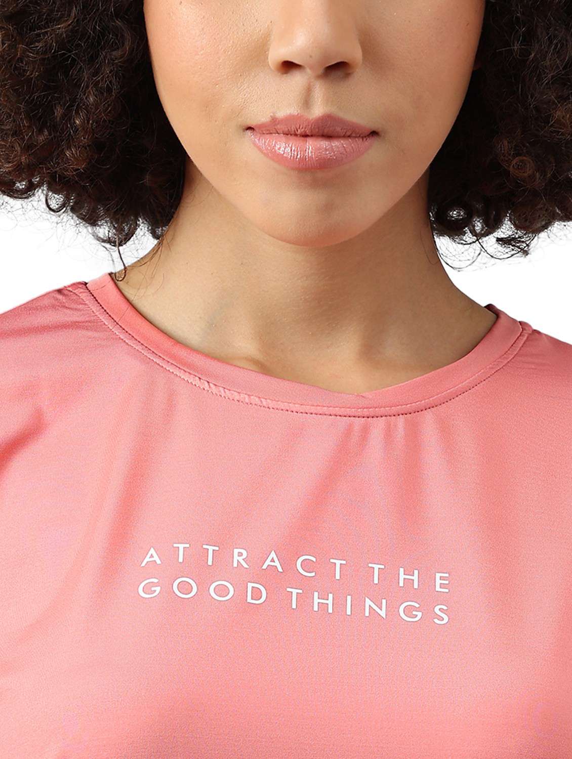 women pink typographic round neck t-shirt - 21762652 -  Standard Image - 5