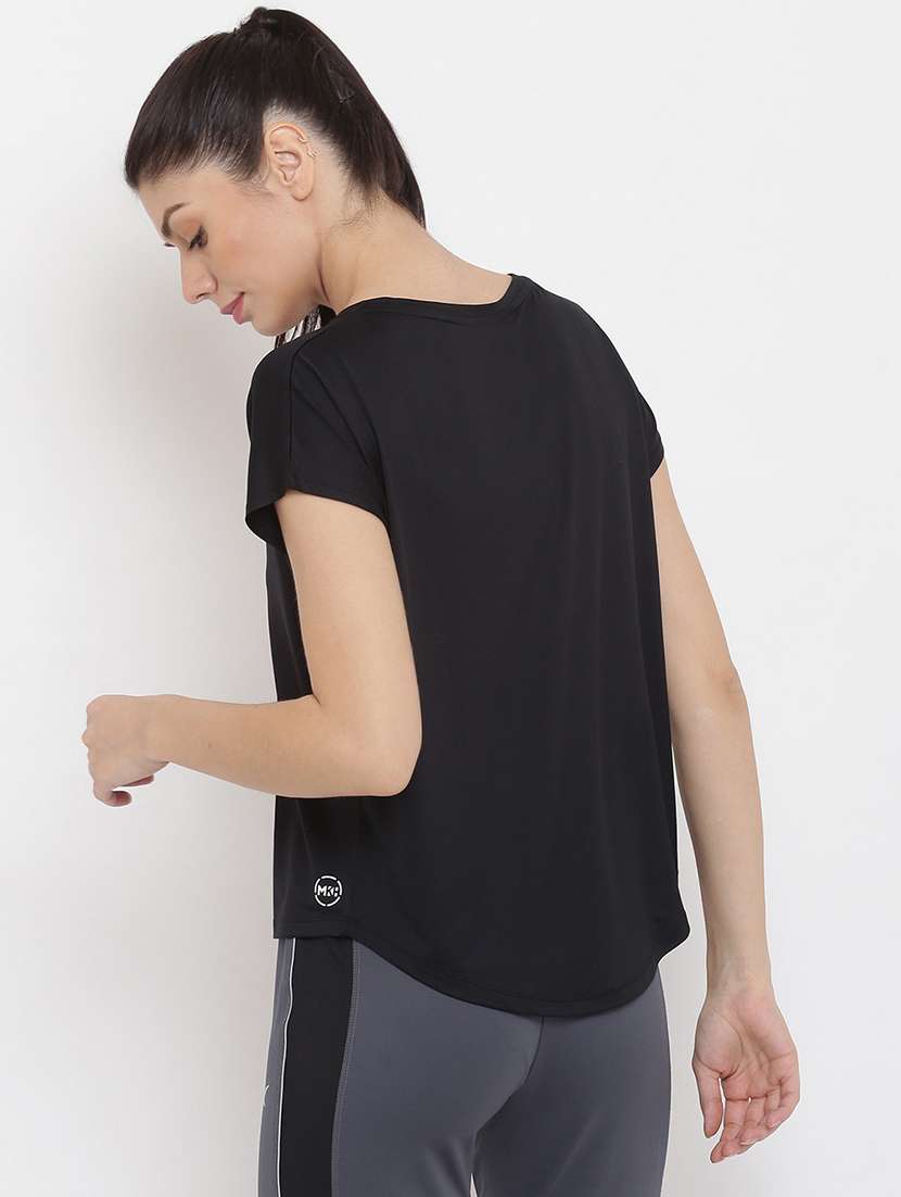 women solid round neck dri-fit high t-shirt - 21762665 - Standard Image - 3