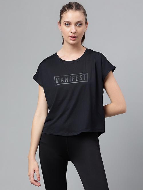women printed round neck dri-fit sports t-shirt - 21762676 - Standard Image - 0